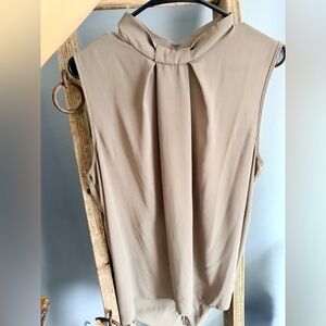 Cato Taupe High-Neck Sleeveless Pleat Front Camisole